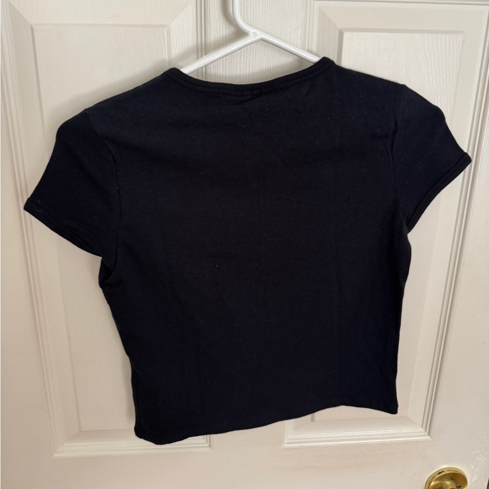 Black Crop Top with Script - Picture 3 of 7